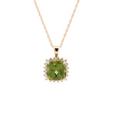 14K Yellow Gold Peridot And Diamond Halo Pendant