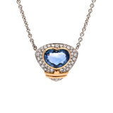 Platinum And 18K Yellow Gold Blue Sapphire And Diamond Pendant