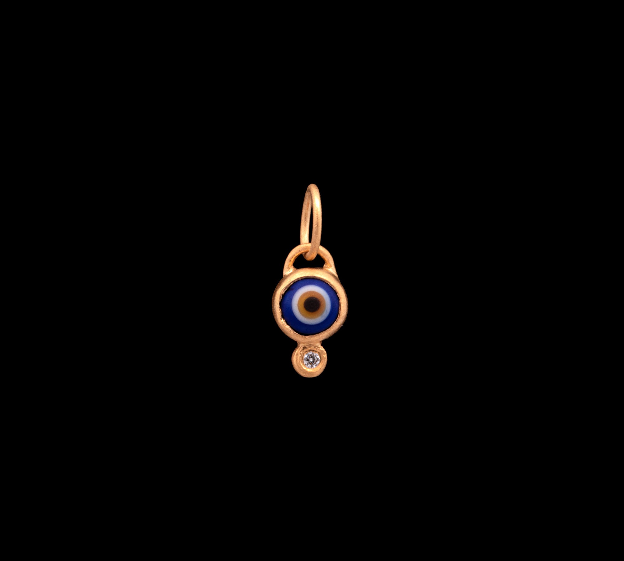 24K Yellow Gold Navy Blue Evil Eye Pendant With Diamond Accent