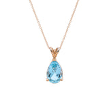 14K Yellow Gold Blue Topaz Pear Shape Pendant With 18 Inch Cable Chain