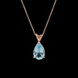 14K Yellow Gold Blue Topaz Pear Shape Pendant With 18 Inch Cable Chain