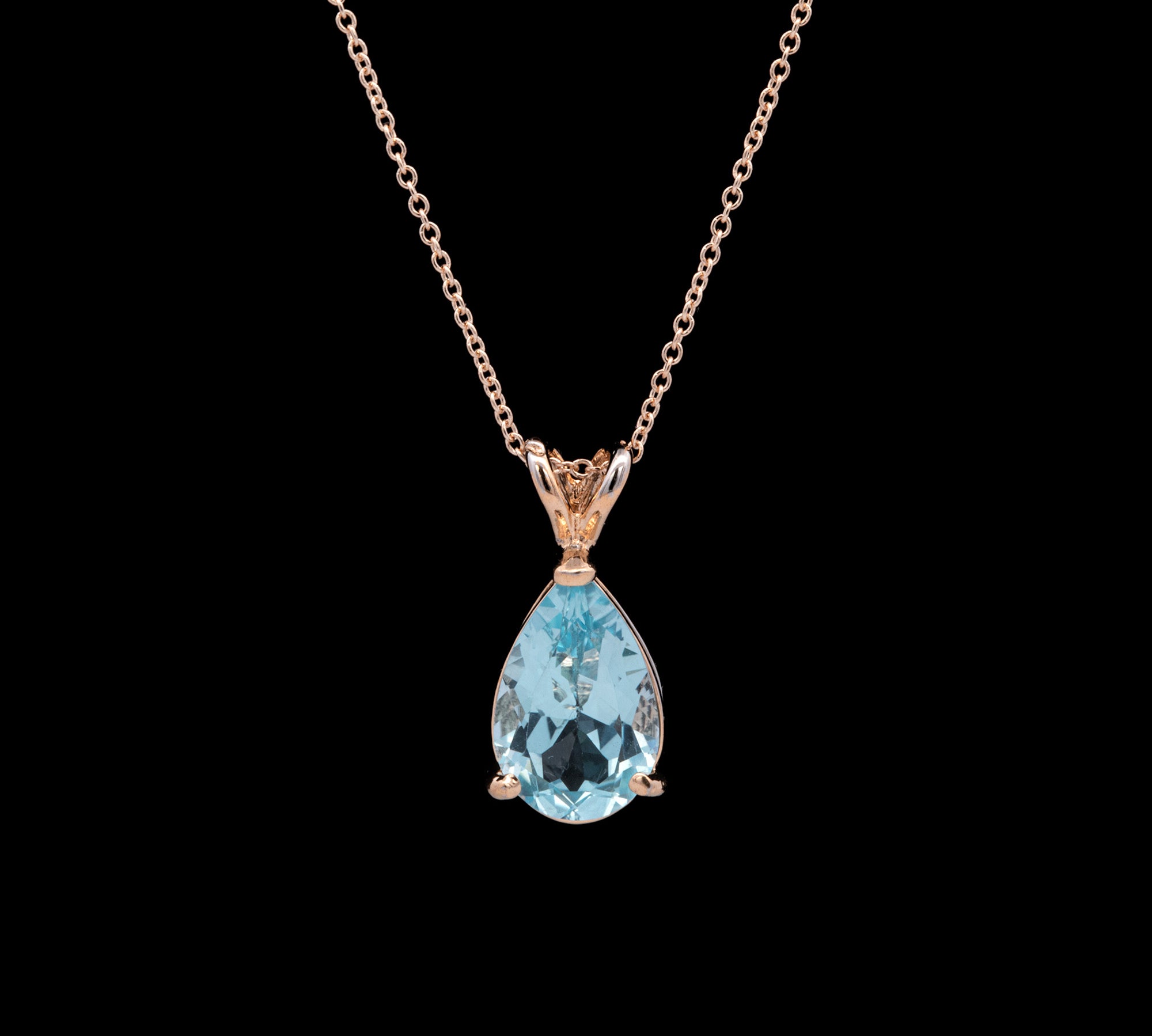 14K Yellow Gold Blue Topaz Pear Shape Pendant With 18 Inch Cable Chain