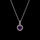 14K White Gold Amethyst And Diamond Halo Pendant And 18 Inch 0.5mm Diamond Cut Singapore Chain