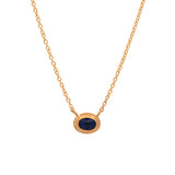 18K And 24K Yellow Gold Oval Sapphire Necklace, 20 Inches With Jump Ring At 18 Inches