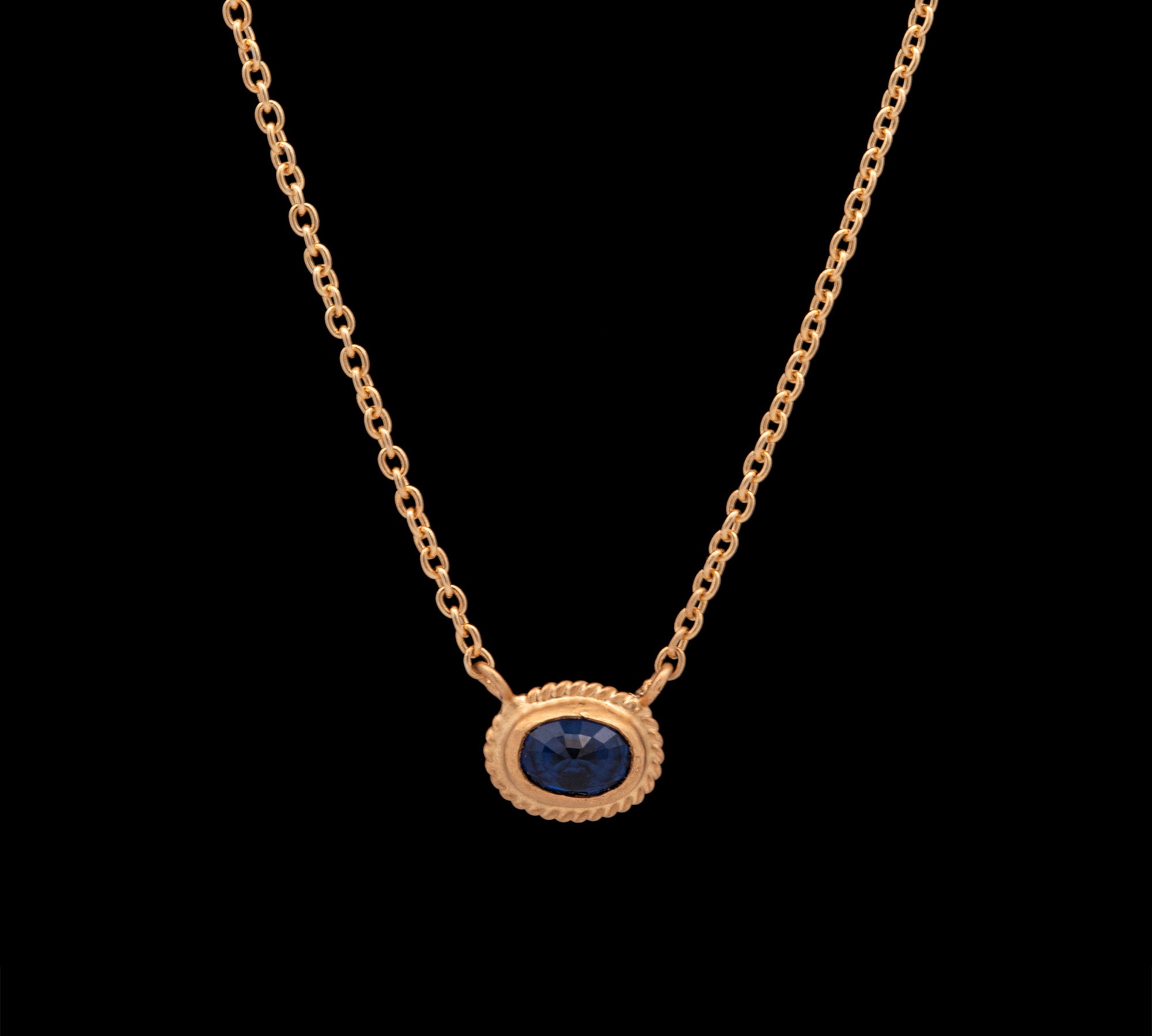 18K And 24K Yellow Gold Oval Sapphire Necklace, 20 Inches With Jump Ring At 18 Inches