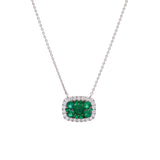 18K White Gold Emerald And Diamond Necklace, 16 Inches