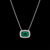18K White Gold Emerald And Diamond Necklace, 16 Inches
