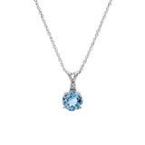 14K White Gold Round Aquamarine And Diamond Pendant With 18 Inch Chain