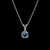 14K White Gold Round Aquamarine And Diamond Pendant With 18 Inch Chain