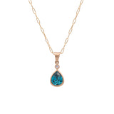 14K Yellow Gold Blue Zircon Bezel Set Pendant And 18K Yellow Gold 1.4mm Oval Link Chain, 18 Inches