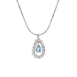 14K White Gold Pear Shape Aquamarine And Diamond Pendant With Chain