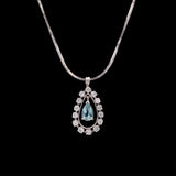 14K White Gold Pear Shape Aquamarine And Diamond Pendant With Chain