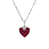 18K White Gold Invisible Set Ruby And Diamond Pendant With 18 Inch Chain