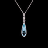 18K White Gold Aquamarine Pear Shape Drop pendant And Chain