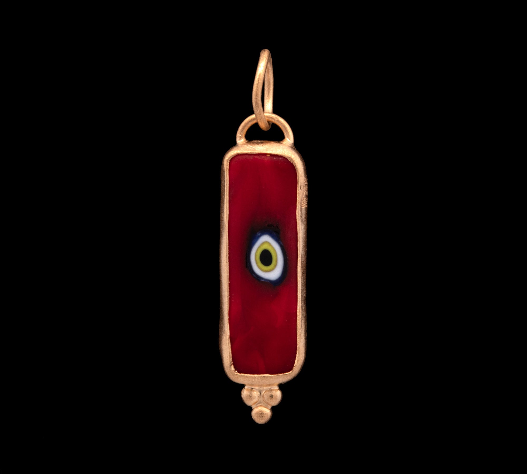 24K Yellow Long Rectangular Red Evil Eye Pendant