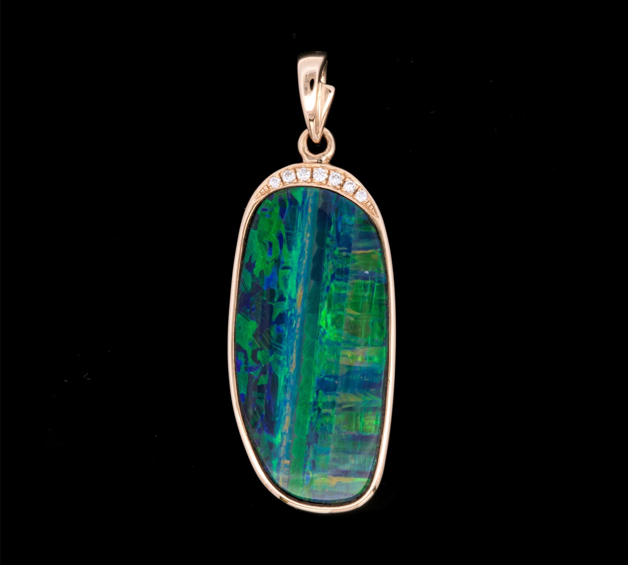 14K Yellow Gold Oval Opal And Pave Diamond Pendant