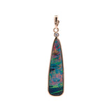 14K Yellow Gold Elongated Oval Opal And Pave Diamond Pendant
