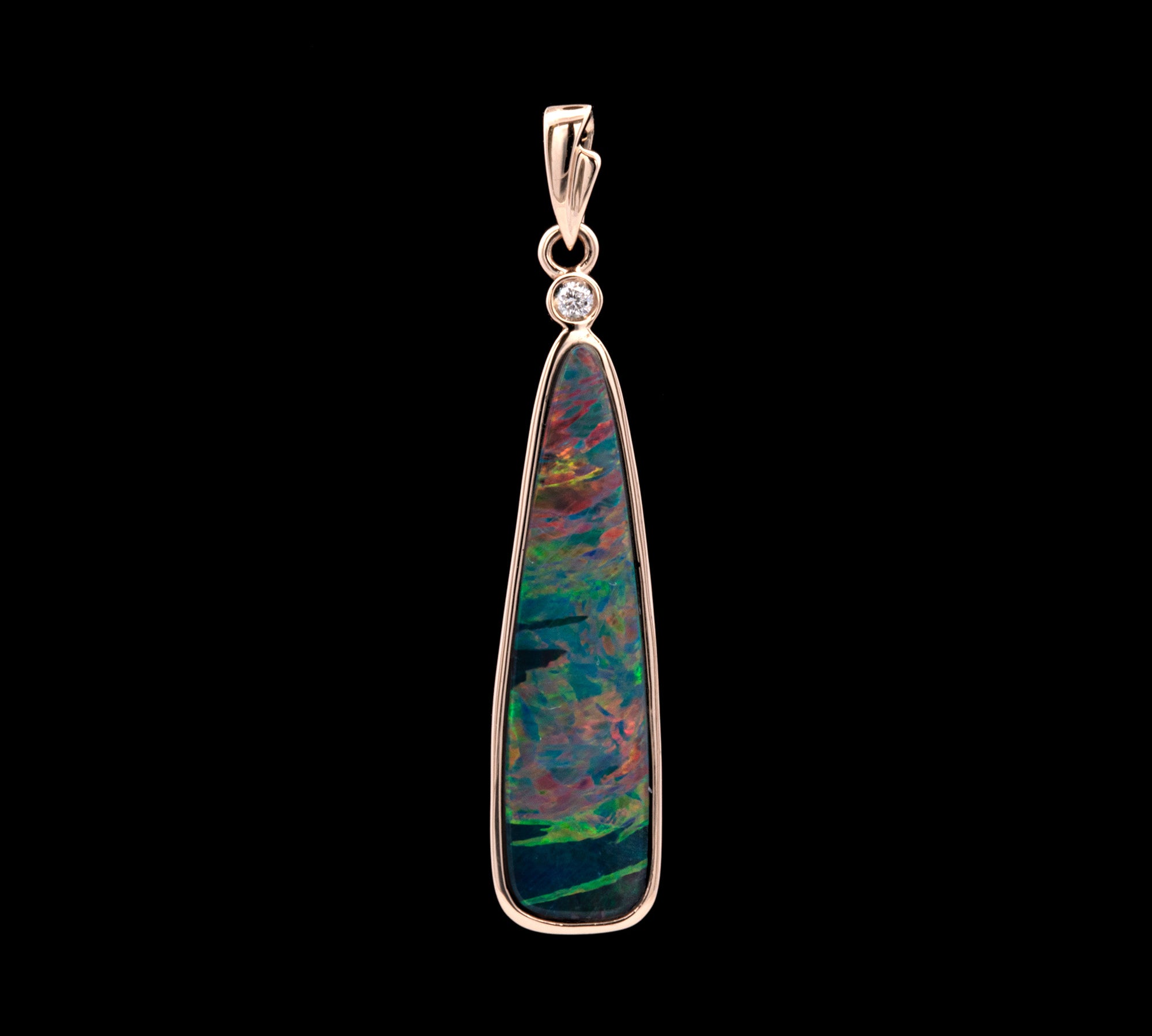 14K Yellow Gold Elongated Oval Opal And Pave Diamond Pendant