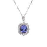 18K White Gold Tanzanite And Diamond Pendant With 17 Inch Chain