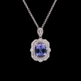 18K White Gold Tanzanite And Diamond Pendant With 17 Inch Chain