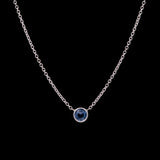 Custom 14K White Gold Bezel Set Cornflower Blue Sapphire Necklace, 18 Inch Cable Chain