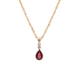 14K Yellow Gold Bezel Set Ruby And Diamond Tear Drop Pendant With 18 Inch Chain