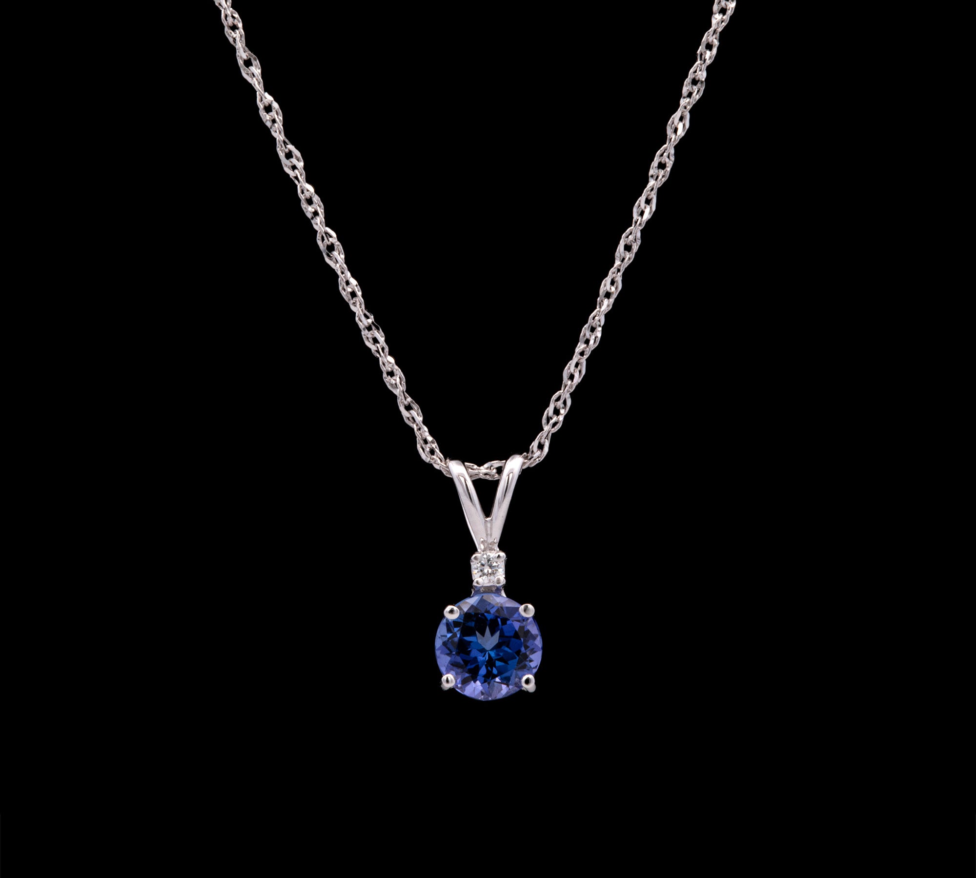 14K White Gold Tanzanite Pendant With 18 Inch Cable Chain