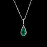 Platinum Emerald And Diamond Halo Pendant With 18 Inch Cable Chain