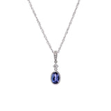 14K White Gold Bezel Set Tanzanite And Diamond Pendant With 18 Inch Cable Chain
