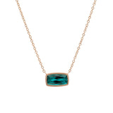 14K Yellow Gold Bezel Set Cushion Cut Green Tourmaline Necklace, 18 Inches