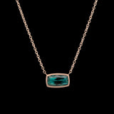 14K Yellow Gold Bezel Set Cushion Cut Green Tourmaline Necklace, 18 Inches
