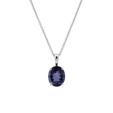 14K White Gold Oval Iolite Pendant With 18 Inch Cable Chain
