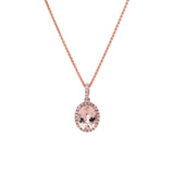 14K Rose Gold Morganite And Diamond Halo Pendant With 18 Inch Wheat Chain