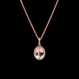 14K Rose Gold Morganite And Diamond Halo Pendant With 18 Inch Wheat Chain