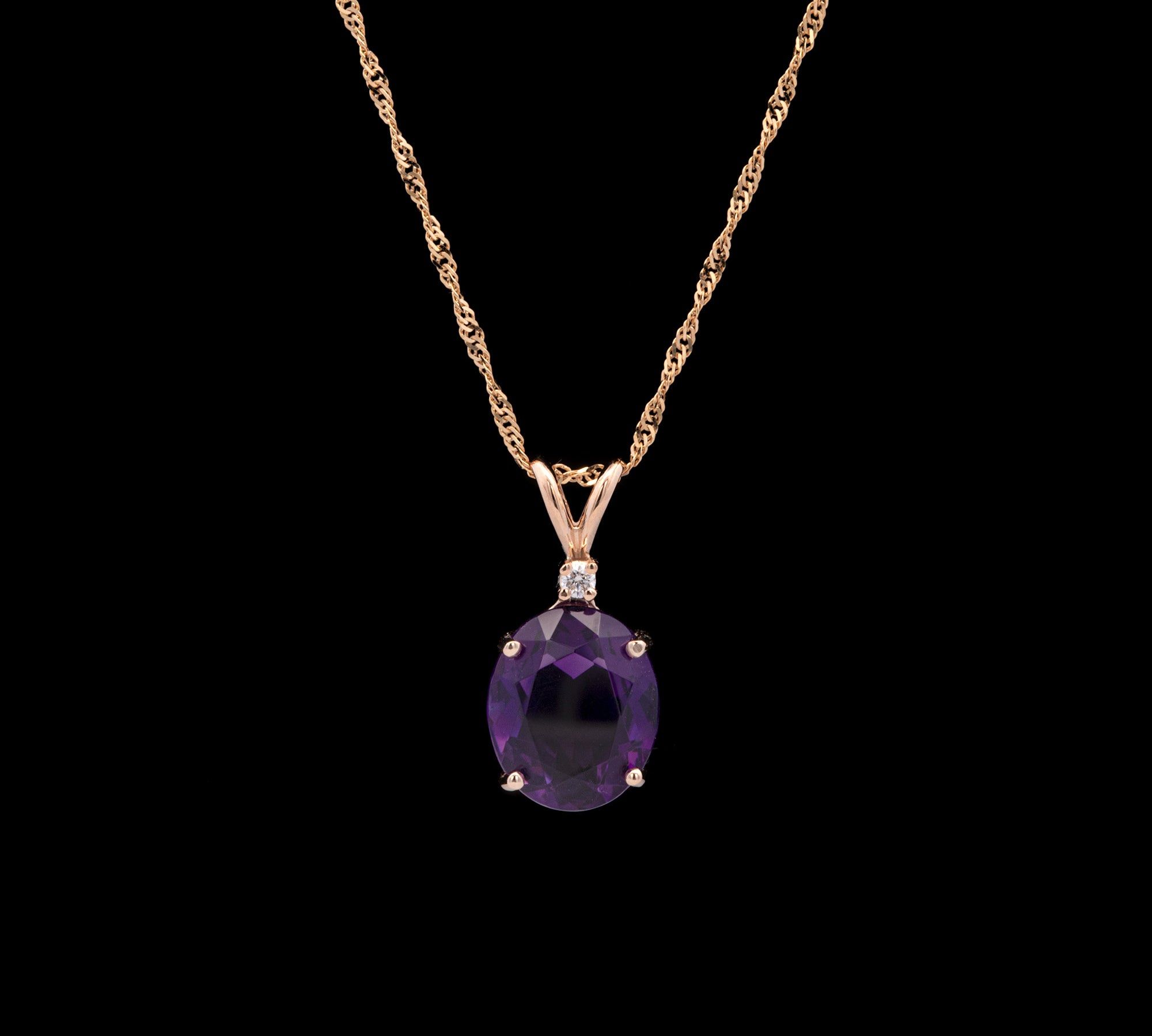14K Yellow Gold Amethyst And Diamond Pendant With 16 Inch Chain