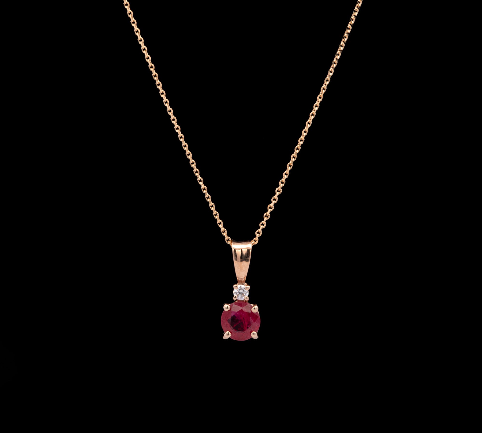 14K Yellow Gold Ruby And Diamond Pendant With 16 Inch Cable Chain