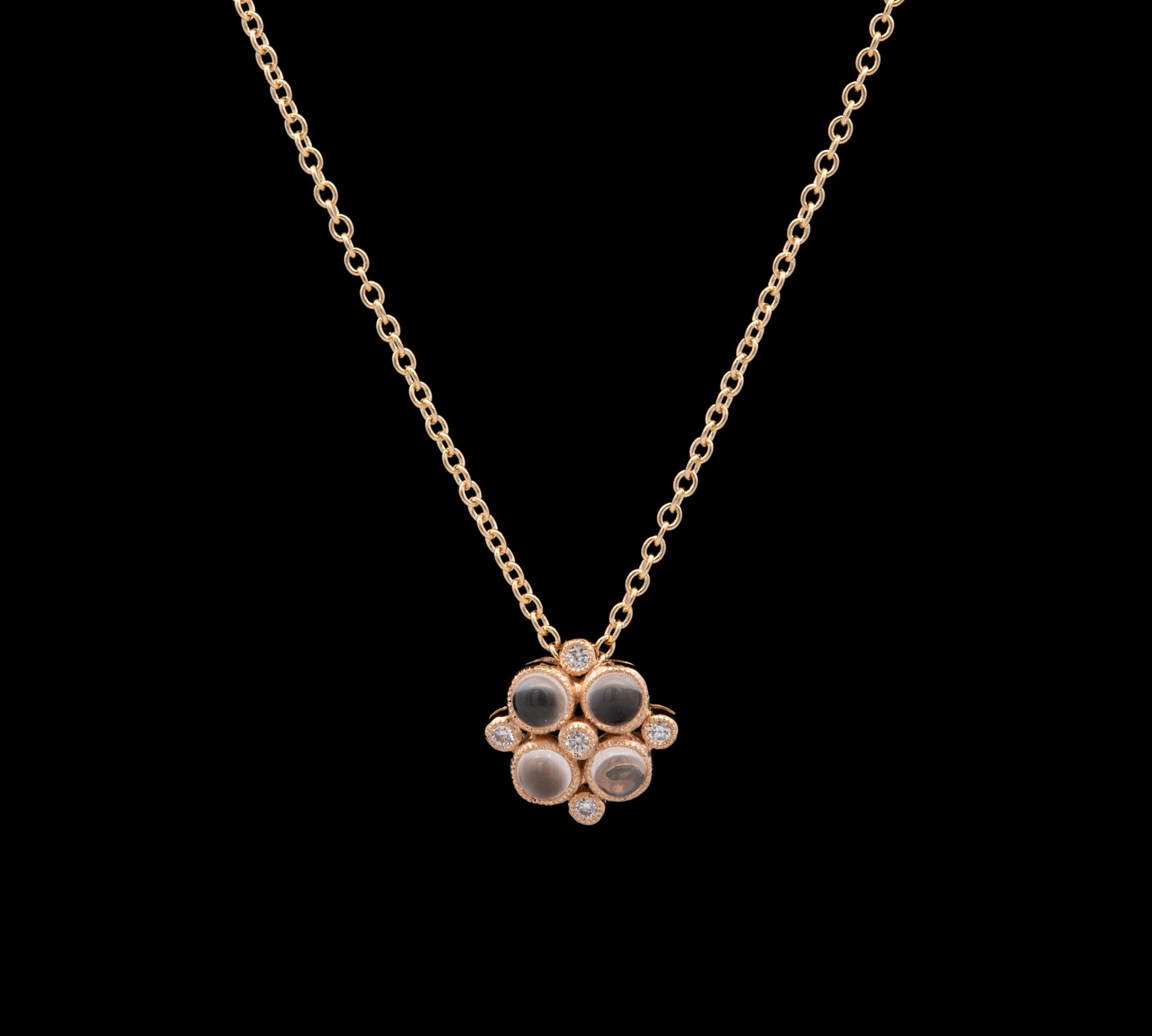 14K Yellow Gold Moonstone And Diamond Pendant With 16 Inch Chain