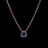 14K Yellow Gold Bezel Set Cornflower Blue Trillion Cut Sapphire Necklace, 18 Inches