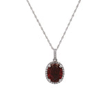 14K White Gold Rhodolite Garnet And Diamond Halo Pendant With 18 Inch Chain