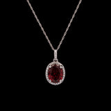 14K White Gold Rhodolite Garnet And Diamond Halo Pendant With 18 Inch Chain