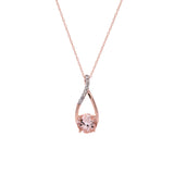 14K Rose Gold Morganite And Diamond Pendant With 18 Inch Chain