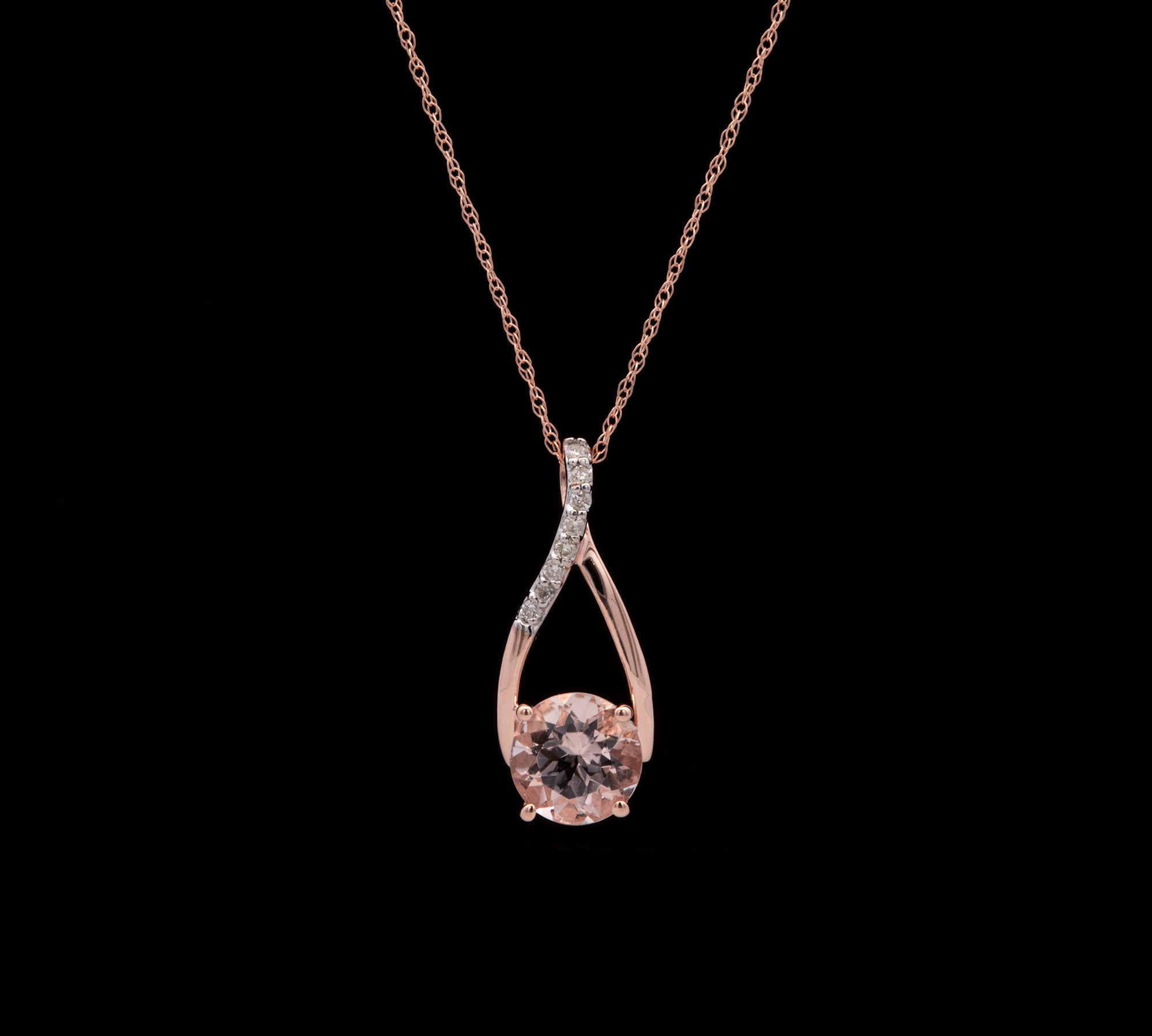 14K Rose Gold Morganite And Diamond Pendant With 18 Inch Chain