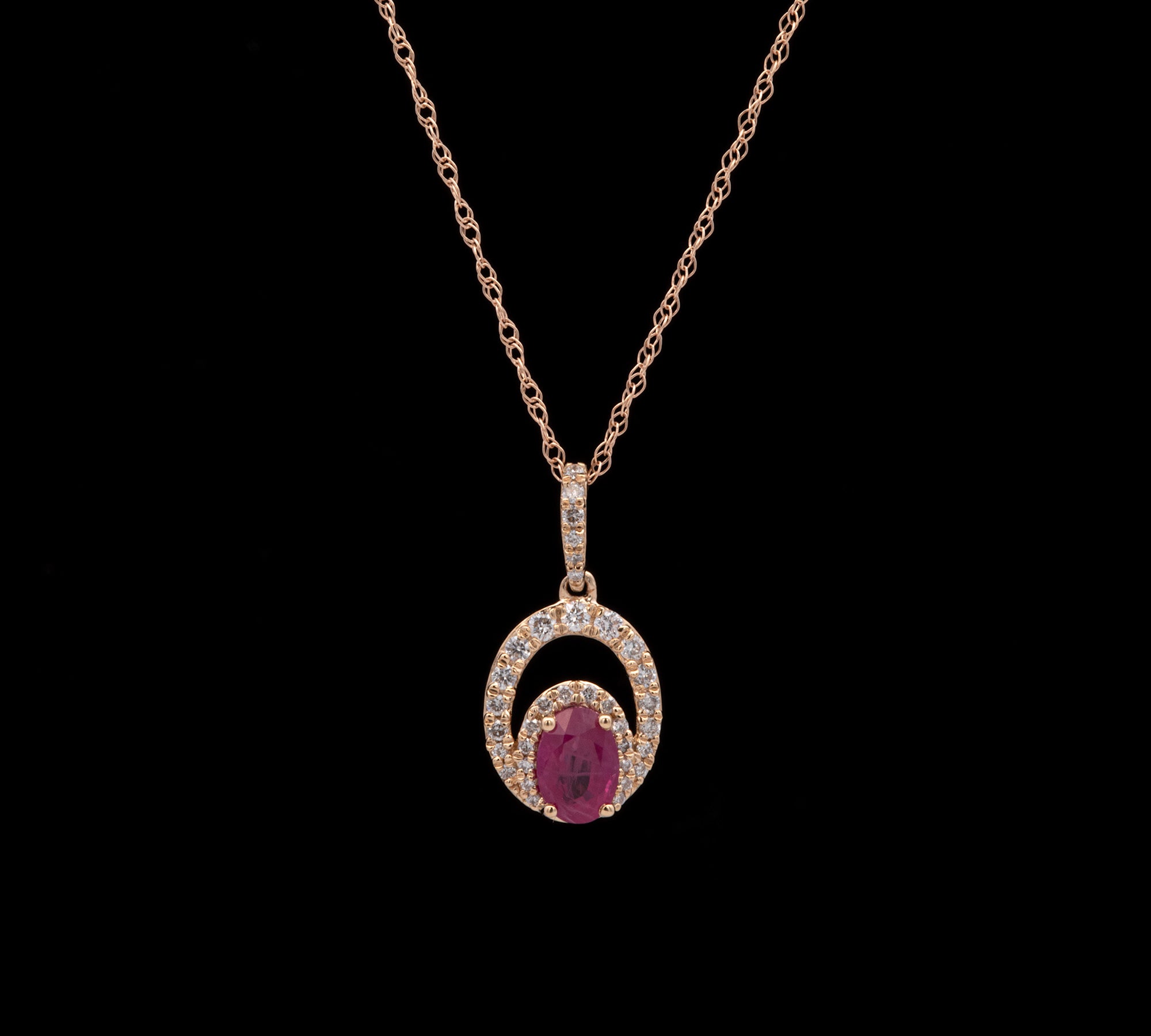 14K Yellow Gold Ruby And Diamond Pendant With 18 Inch Chain