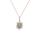 14K Rose Gold Opal And Diamond Pendant With 18 Inch Chain