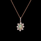 14K Rose Gold Opal And Diamond Pendant With 18 Inch Chain