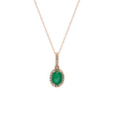14K Yellow Gold Emerald And Diamond Halo Pendant With 18 Inch Chain