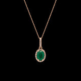 14K Yellow Gold Emerald And Diamond Halo Pendant With 18 Inch Chain