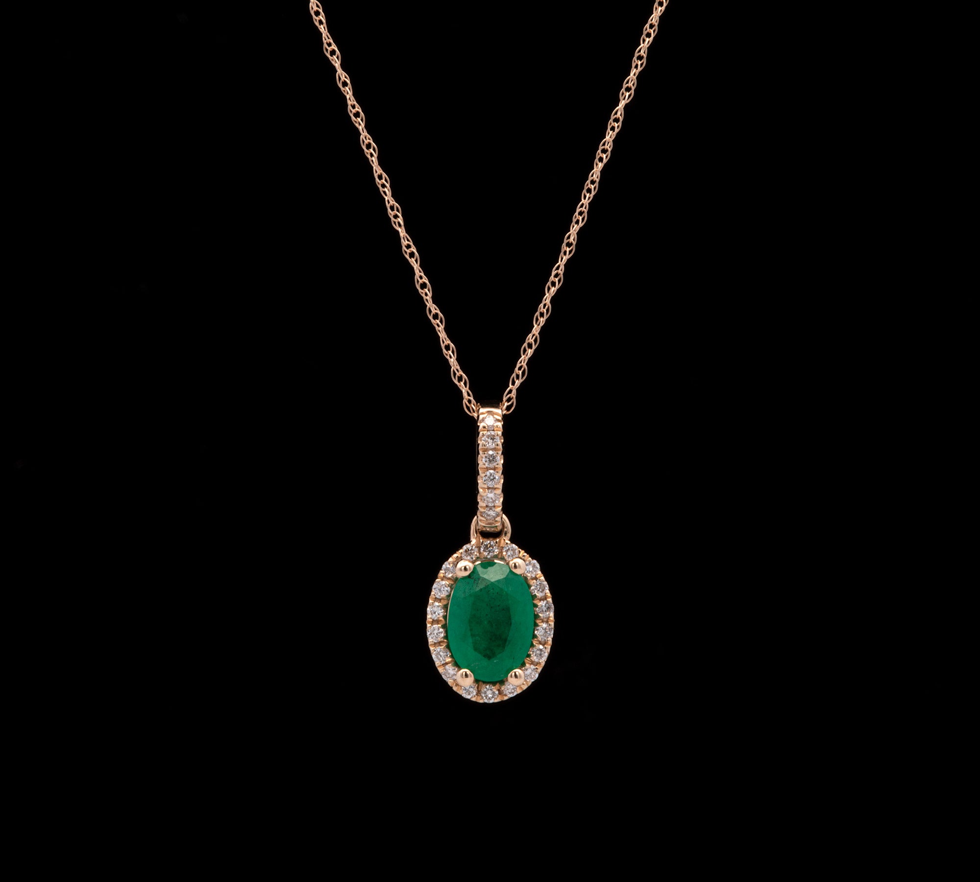 14K Yellow Gold Emerald And Diamond Halo Pendant With 18 Inch Chain