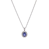 14K White Gold Tanzanite And Diamond Halo Pendant With 18 Inch Chain