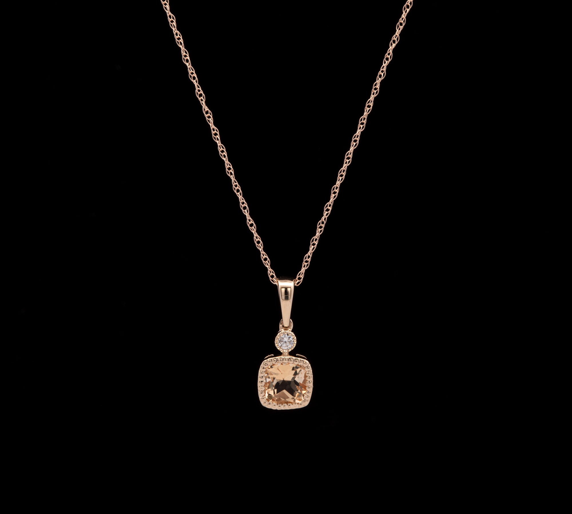 14K Yellow Gold Cushion Cut Citrine And Diamond Pendant With 18 Inch Chain